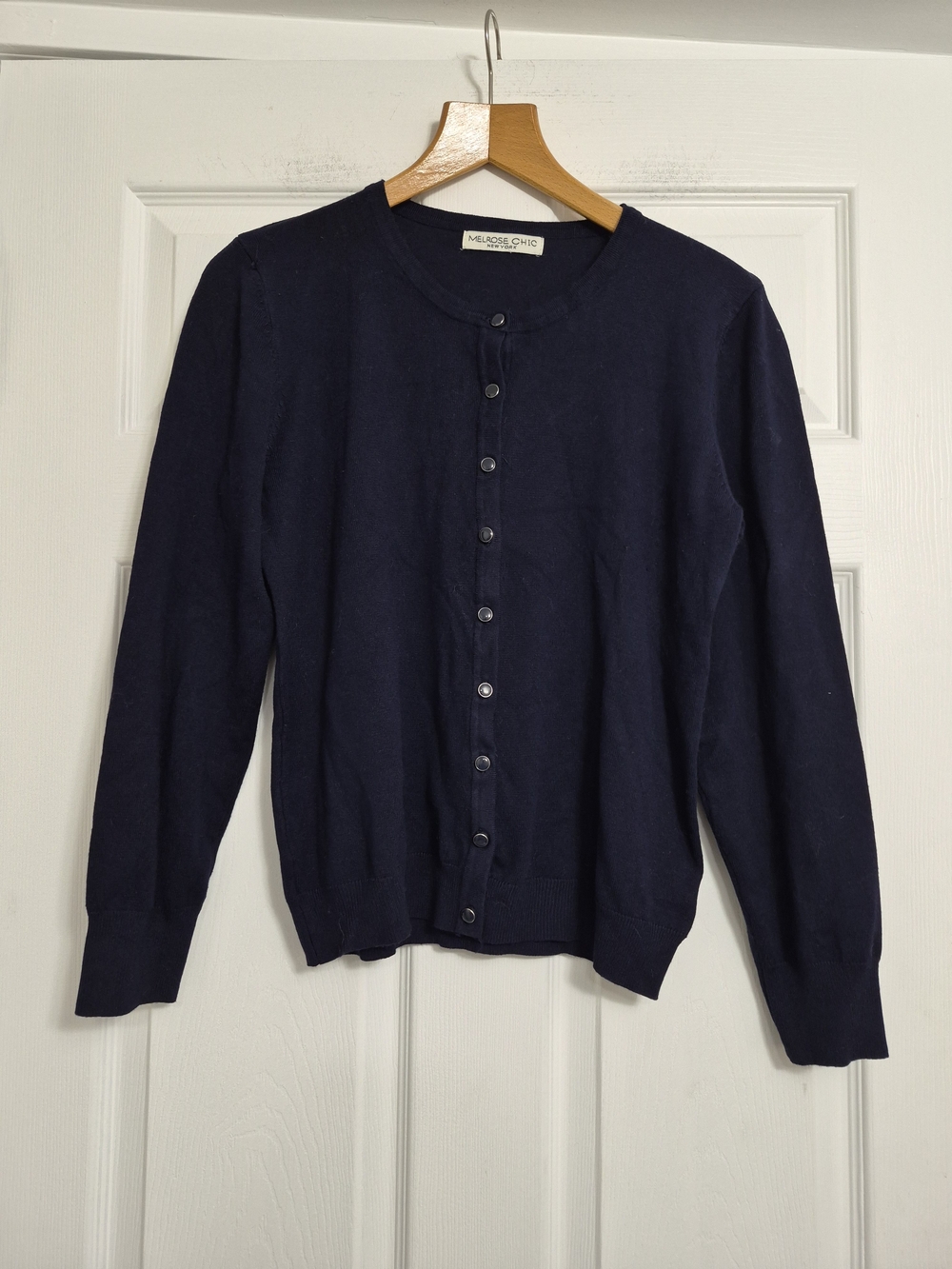 Melrose & Chit Navy Button-Up Crewneck Cardigan